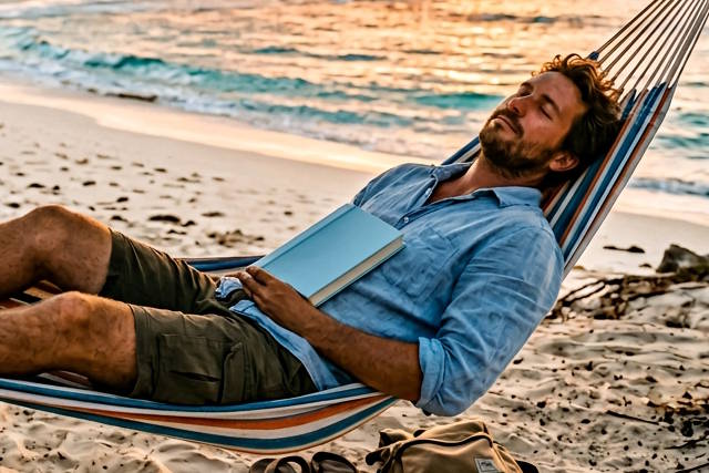 גבר נרדם על ערסל חופי